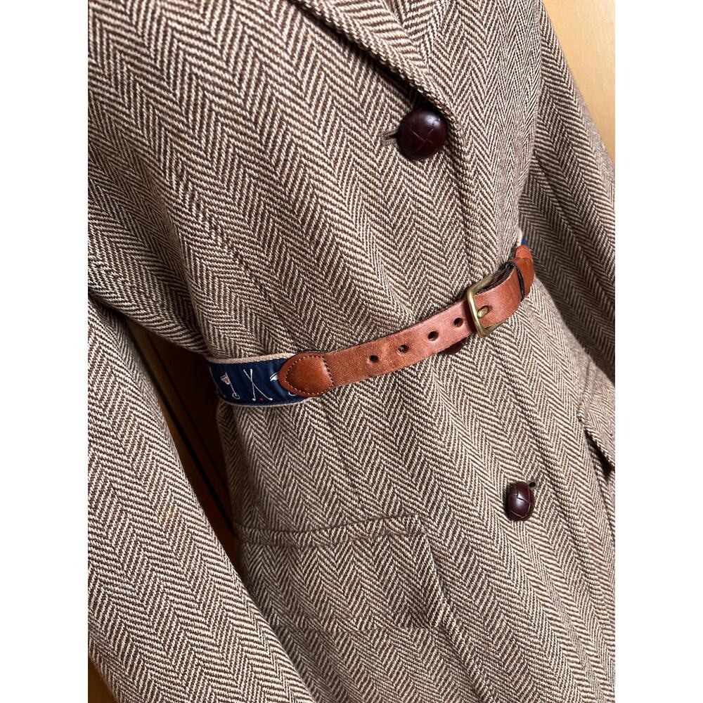 Vintage canvas and leather belt with golf pattern, size 26